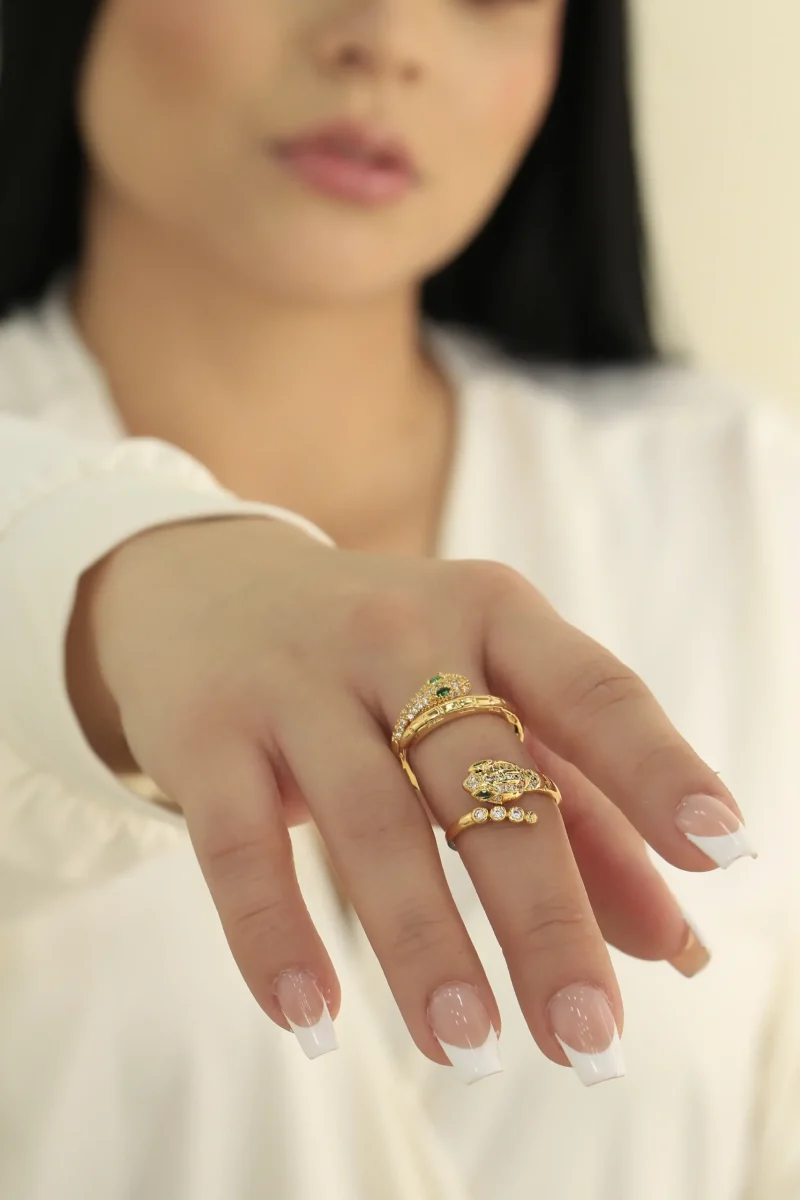 Anillo dorado de serpiente y micro circón marca Brazz by Roel