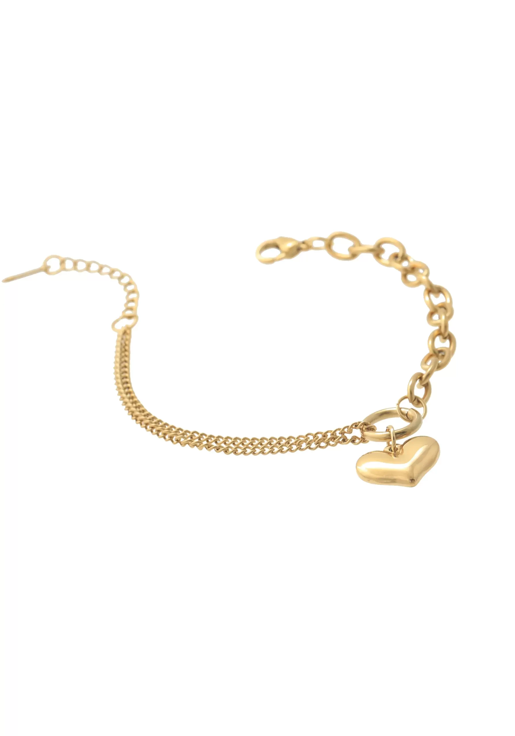 Pulsera de acero inoxidable con dije corazón liso, cadena tejido eslabón