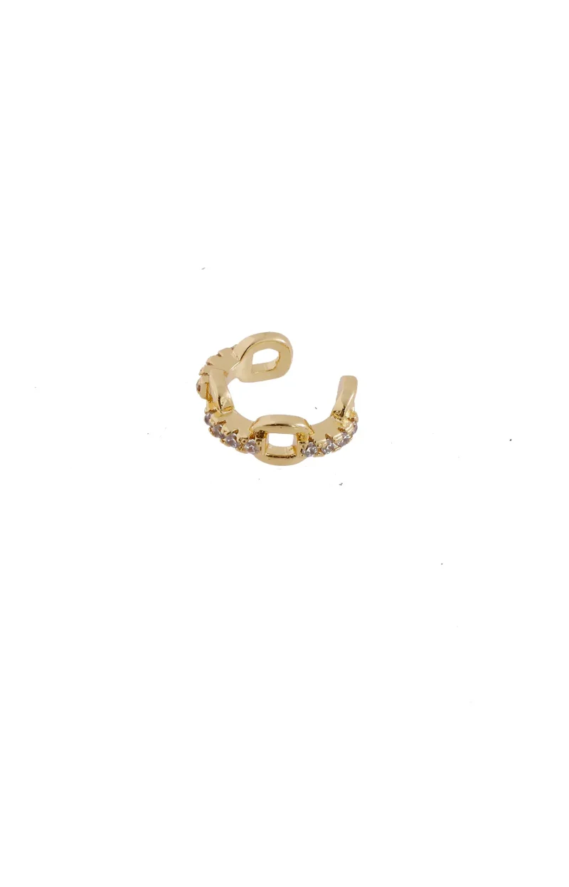 Earcuff dorado con circones en baño de oro 24k. Marca Brazz By Roel