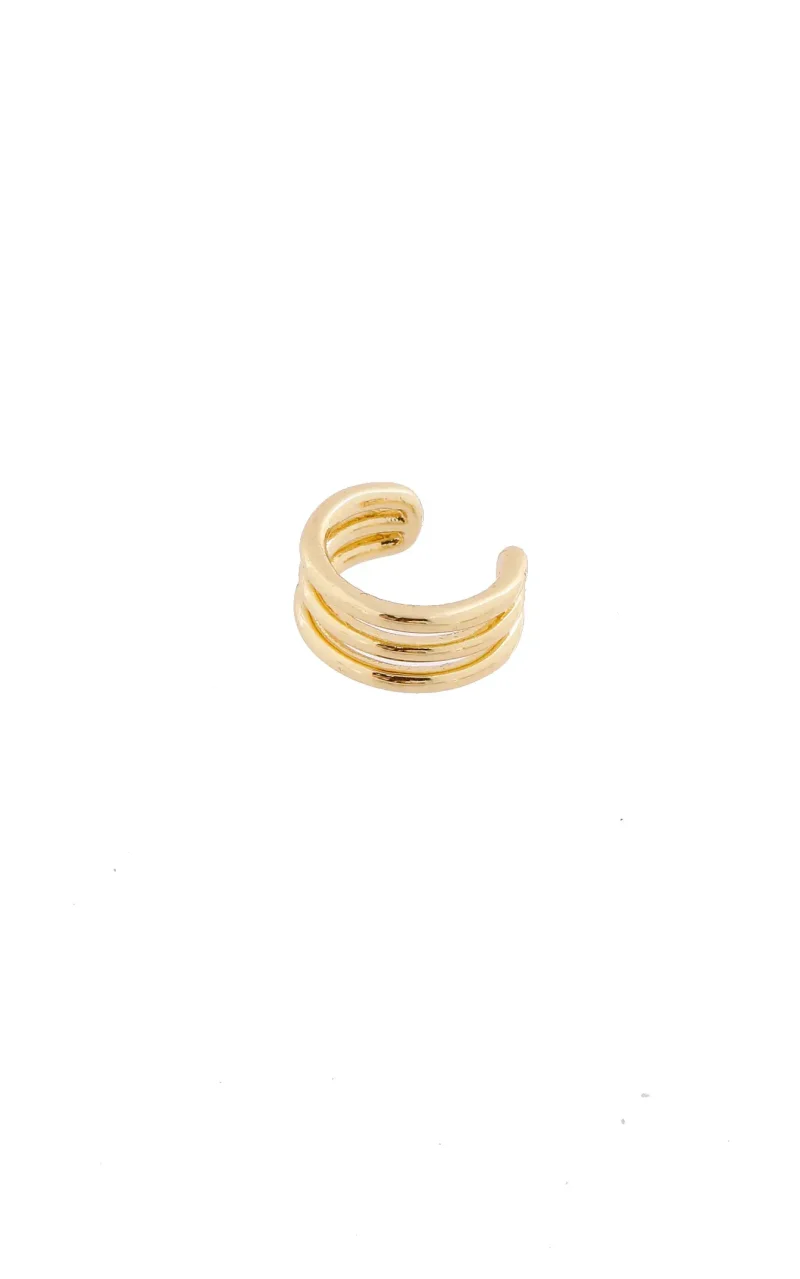 Earcuff Dorado de tres líneas en baño de oro 24k. Marca Brazz by Roel
