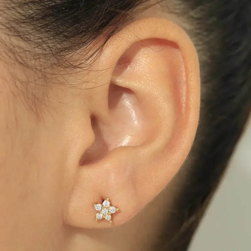 Arete en baño de oro 24k con circones. Marca Brazz by Roe