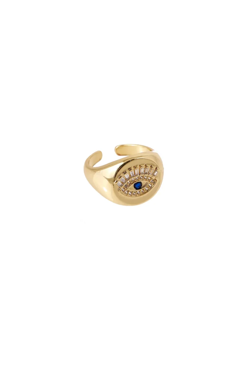 Anillo dorado en baño de oro 24k con circones.  Emprende con Brazz