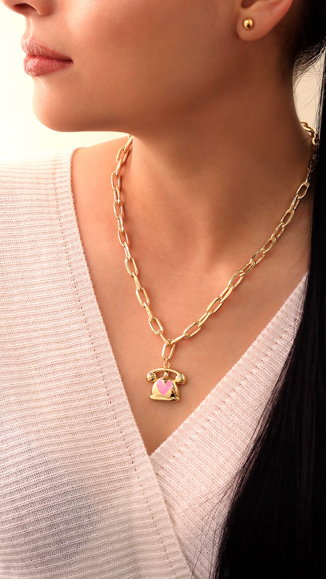 Cadena Eslabón Doble Dear, Baño de oro 24k. Marca Brazz By Roel. 