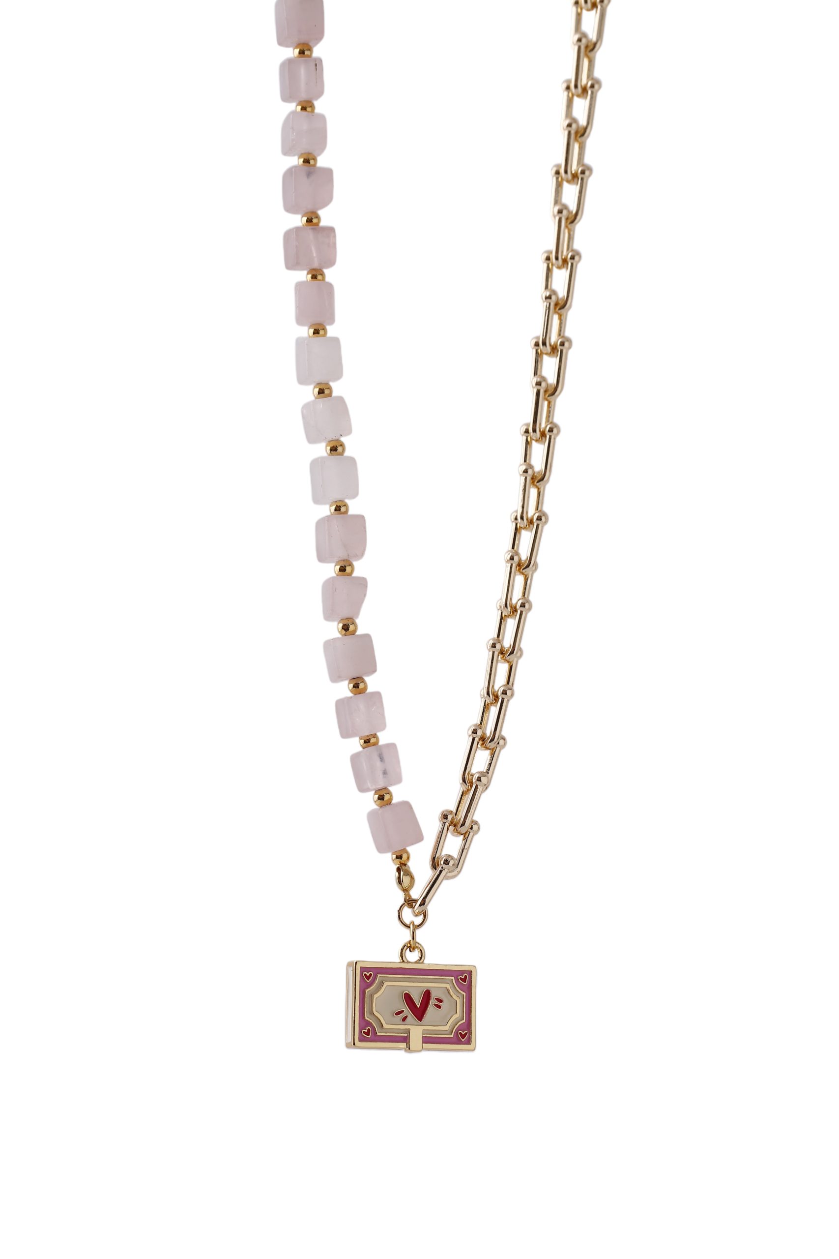 Collar Cuarzo Rosado, Baño de oro 24k, Marca Brazz By Roel.