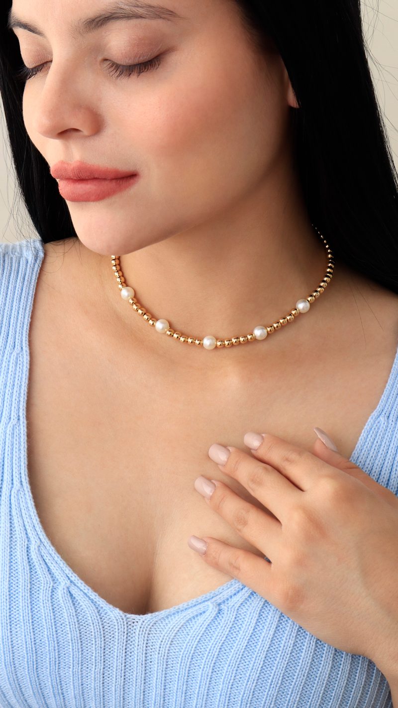 Collar Perla En baño de oro 24k. Marca Brazz By Roel.