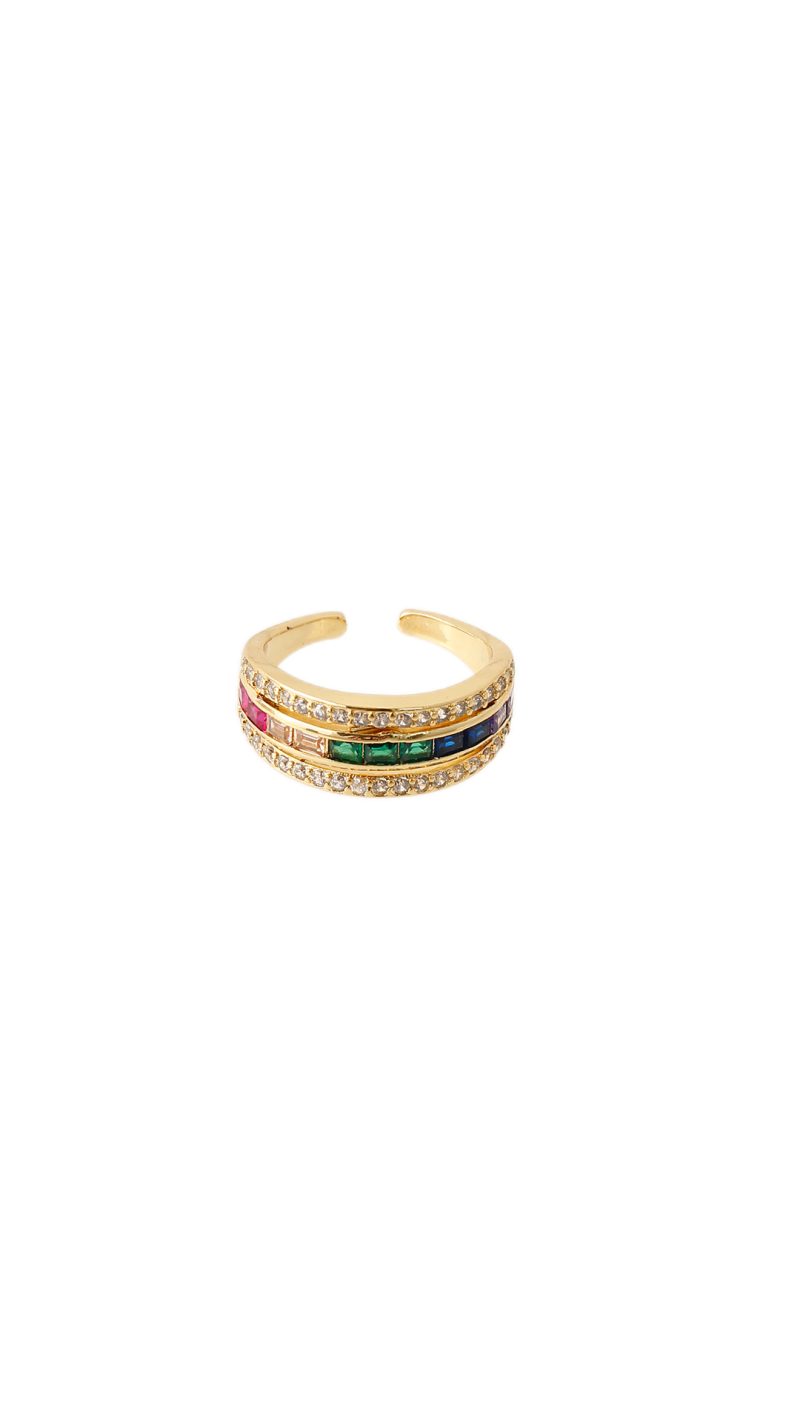 Anillo Multicolor/ En baño de oro 24k. Marca Brazz By Roel.