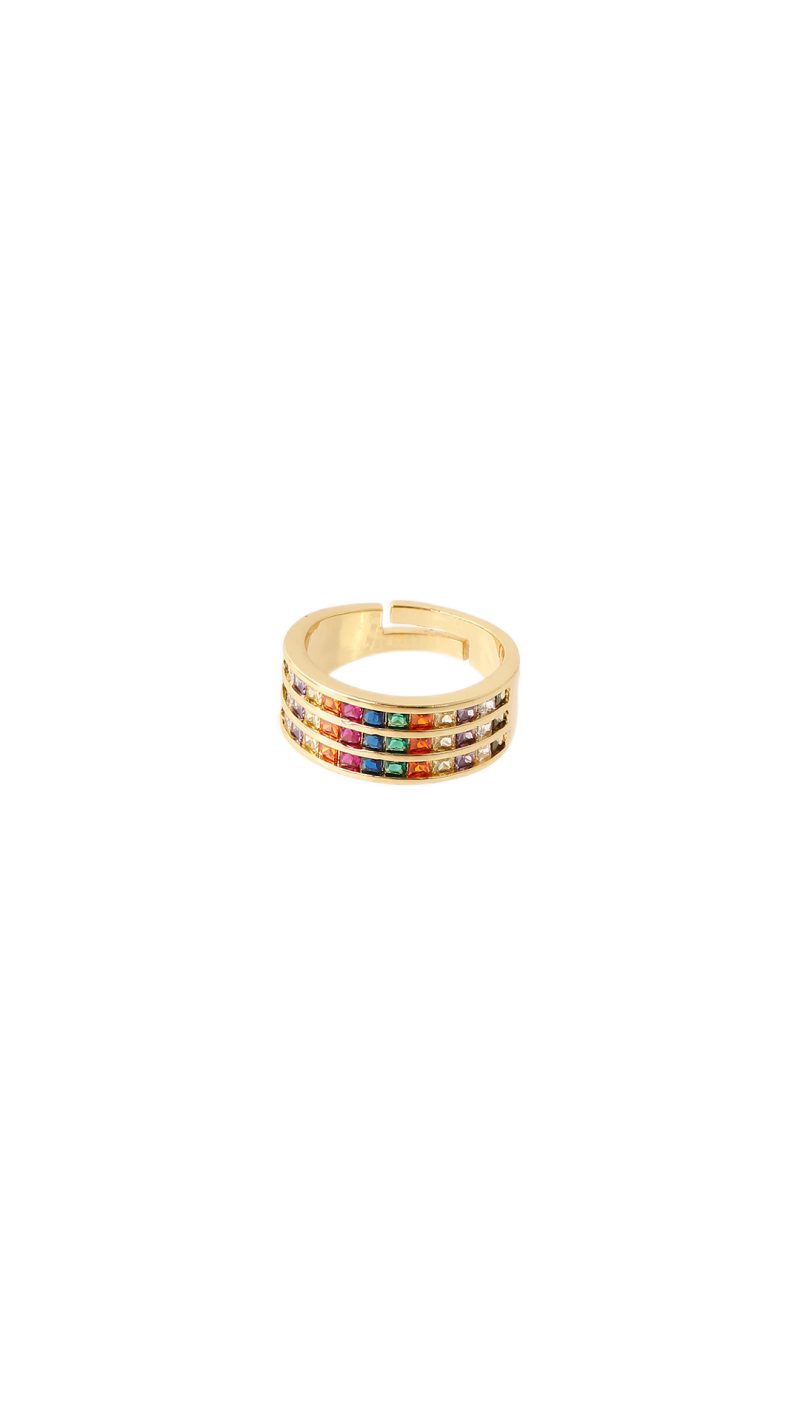Anillo Reluciente/ En baño de oro 24k. Marca Brazz By Roel.