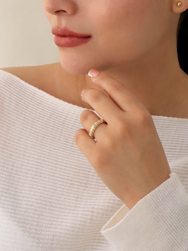 Anillo Micro-Circón/ En baño de oro 24k. Marca Brazz By Roel.
