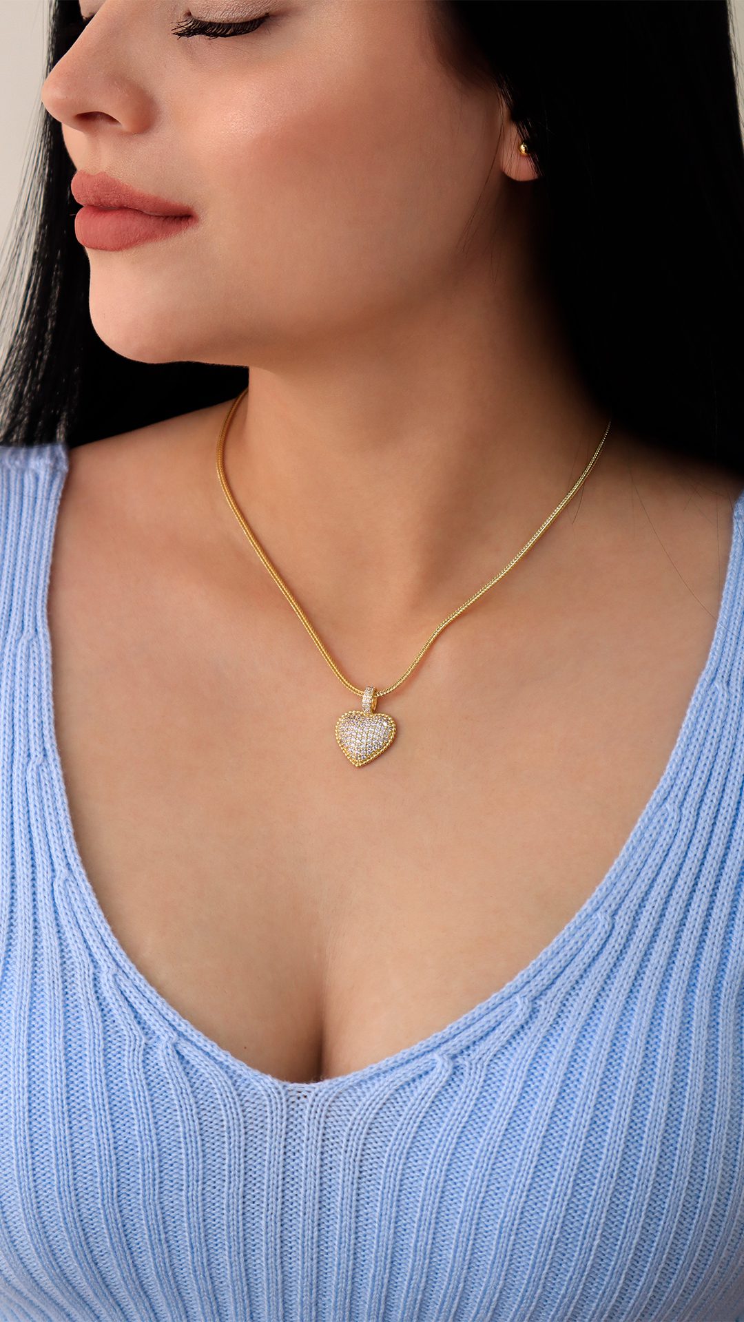 Cadena Corazón Resplandeciente/ En baño de oro 24k. Marca Brazz By Roel.