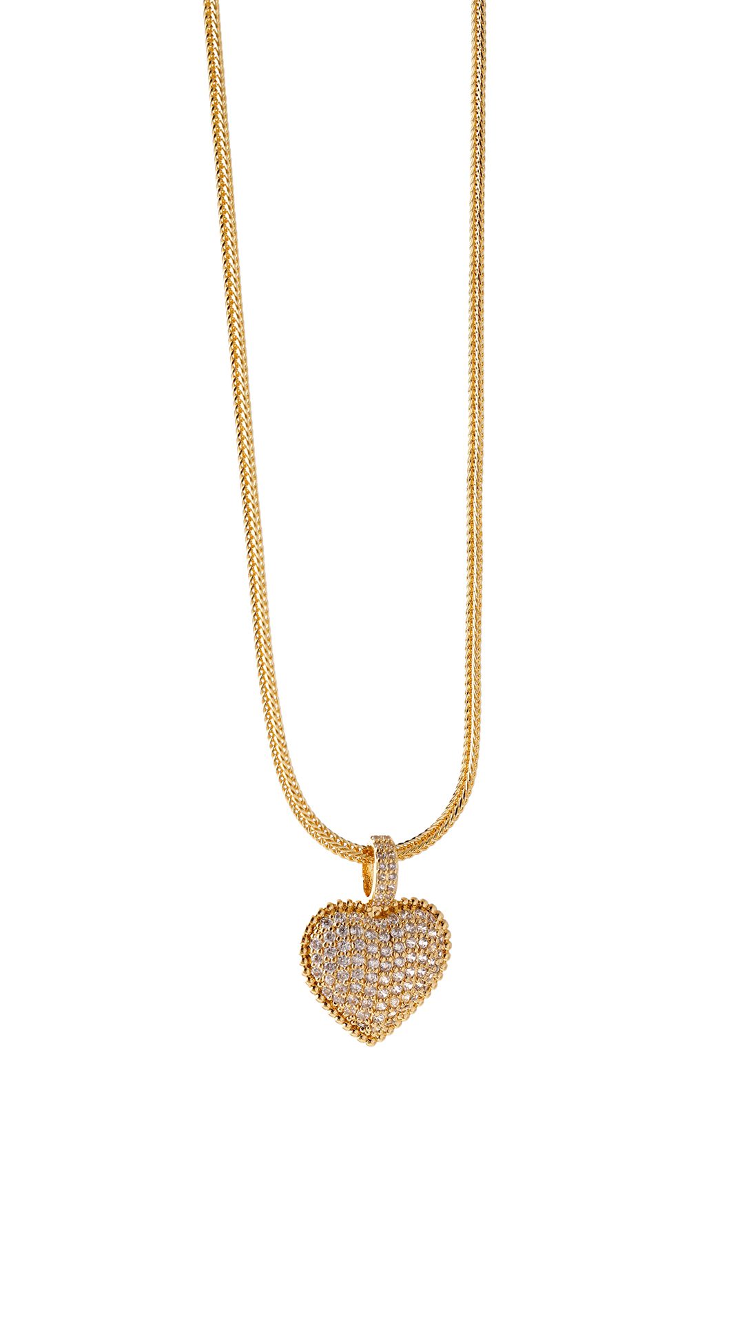 Cadena Corazón Resplandeciente/ En baño de oro 24k. Marca Brazz By Roel.