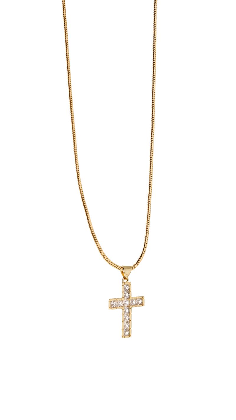 Collar Cruz Dorado/ En baño de oro 24k. Marca Brazz By Roel.