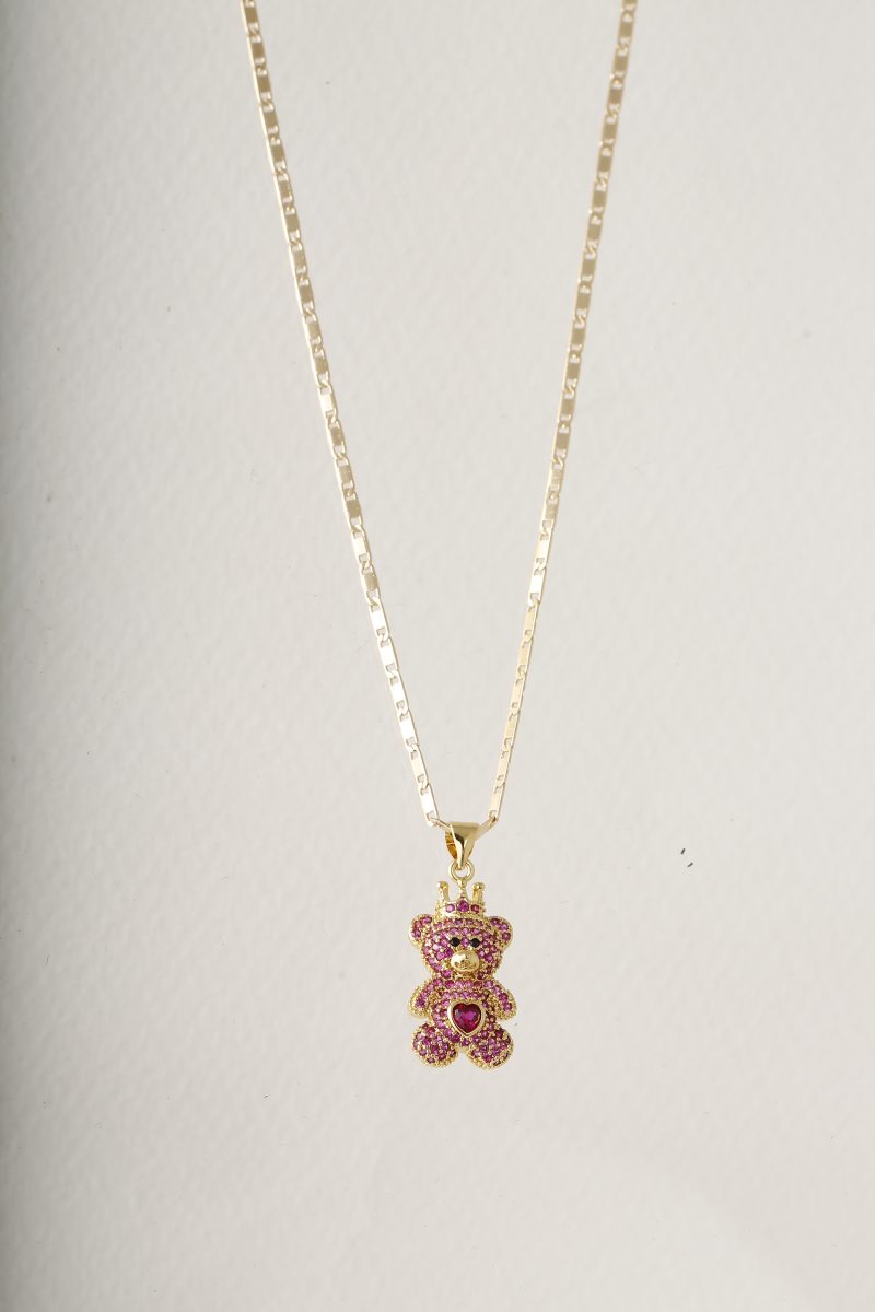 Collar Oso Micro-Circón/ En baño de oro 24k. Marca Brazz By Roel.