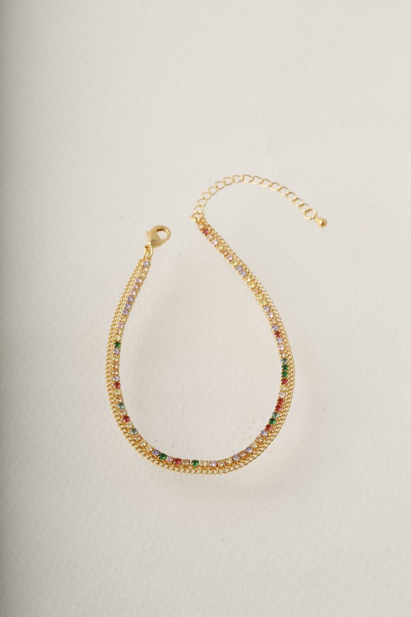 Tobillera Micro-Circón/ En baño de oro 24k. Marca Brazz By Roel.