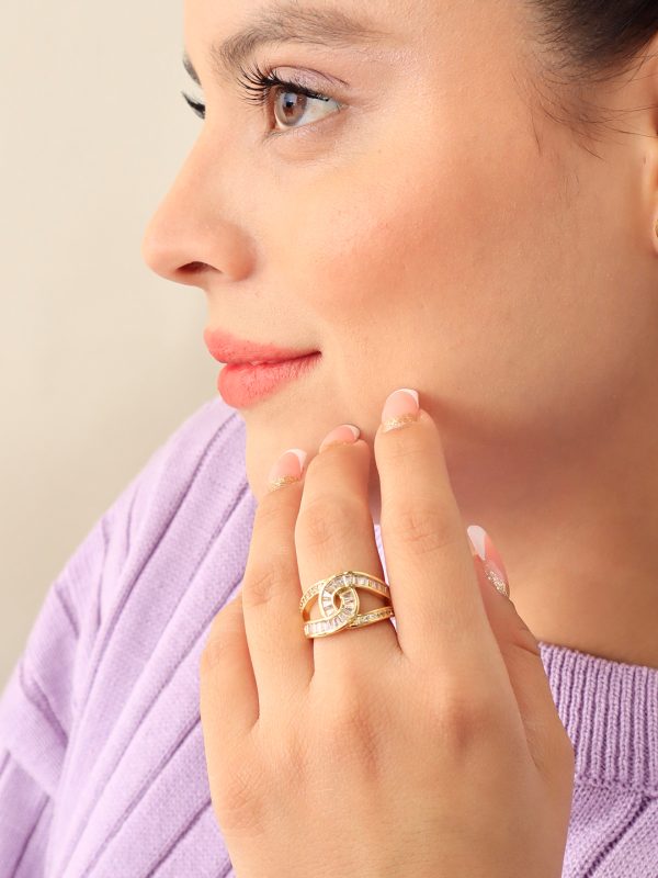 Anillo Brillos/ En baño de oro 24k. Marca Brazz By Roel.