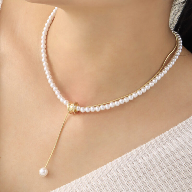 Collar Perla/ En baño de oro 24k. Marca Brazz By Roel.