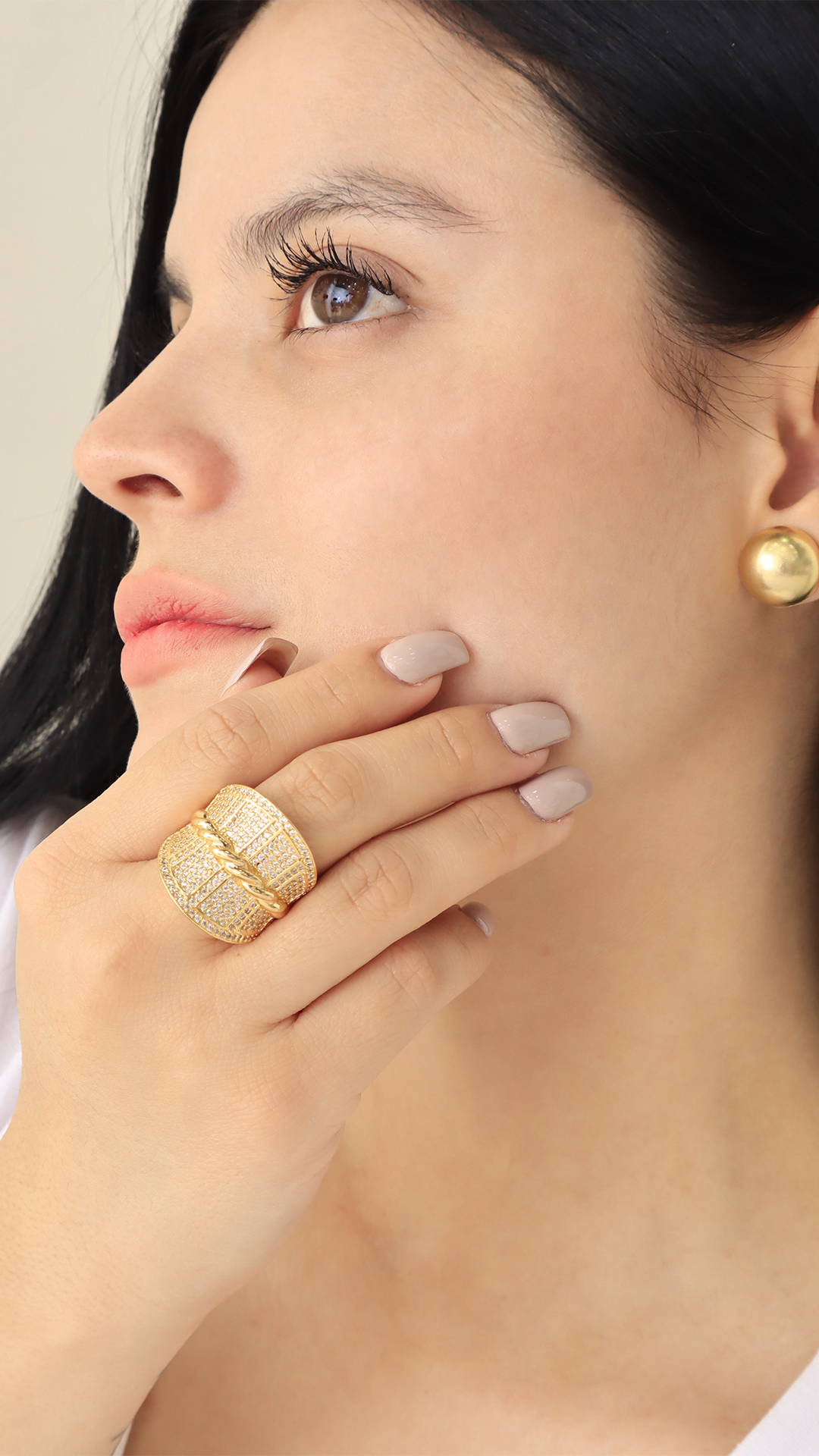 Anillo Micro Circón/ En Baño De Oro 24k. Marca Brazz By Roel.