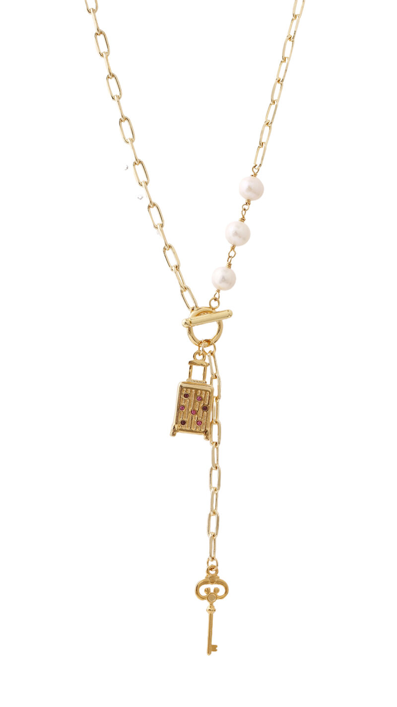 Collar Dorado Con Tres Perlas - Imagen 2