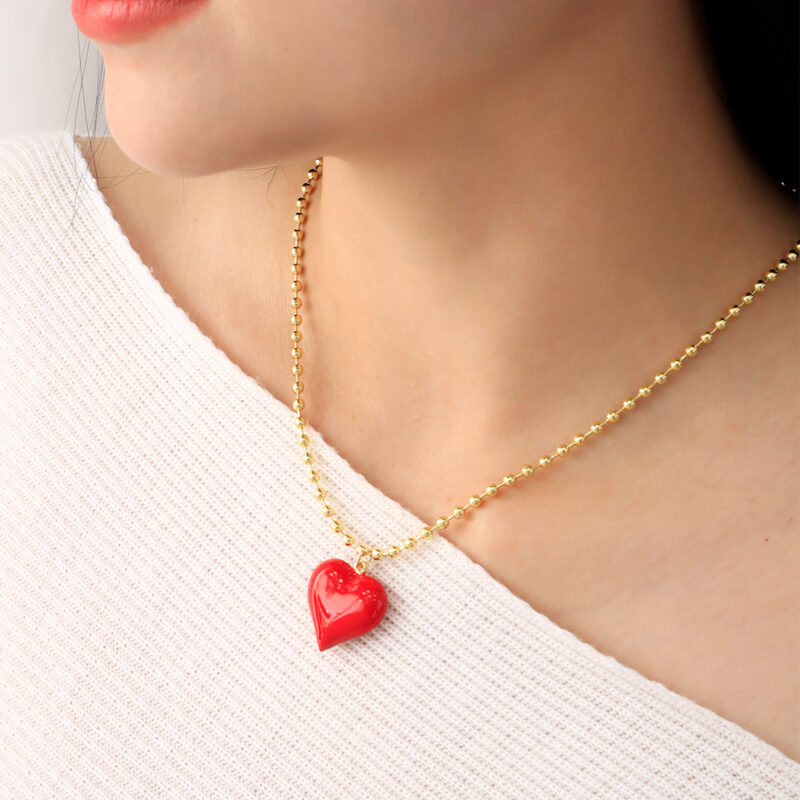Gargantilla Corazón Rojo/ En Baño De Oro 24k. Marca Brazz By Roel.