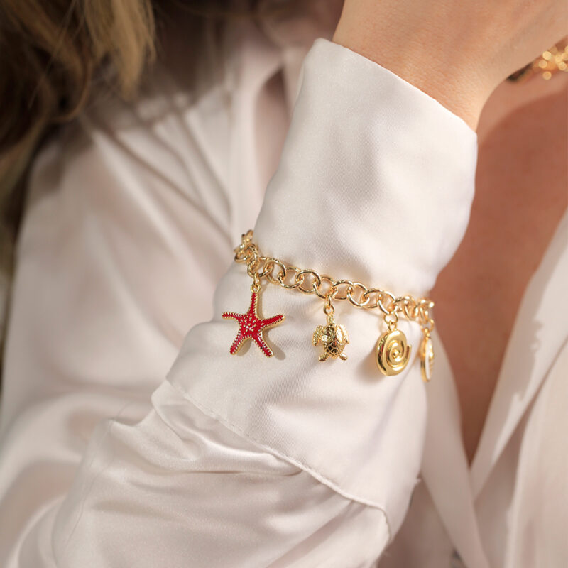 Pulsera Coral/ En Baño De Oro 24k. Marca Brazz By Roel.