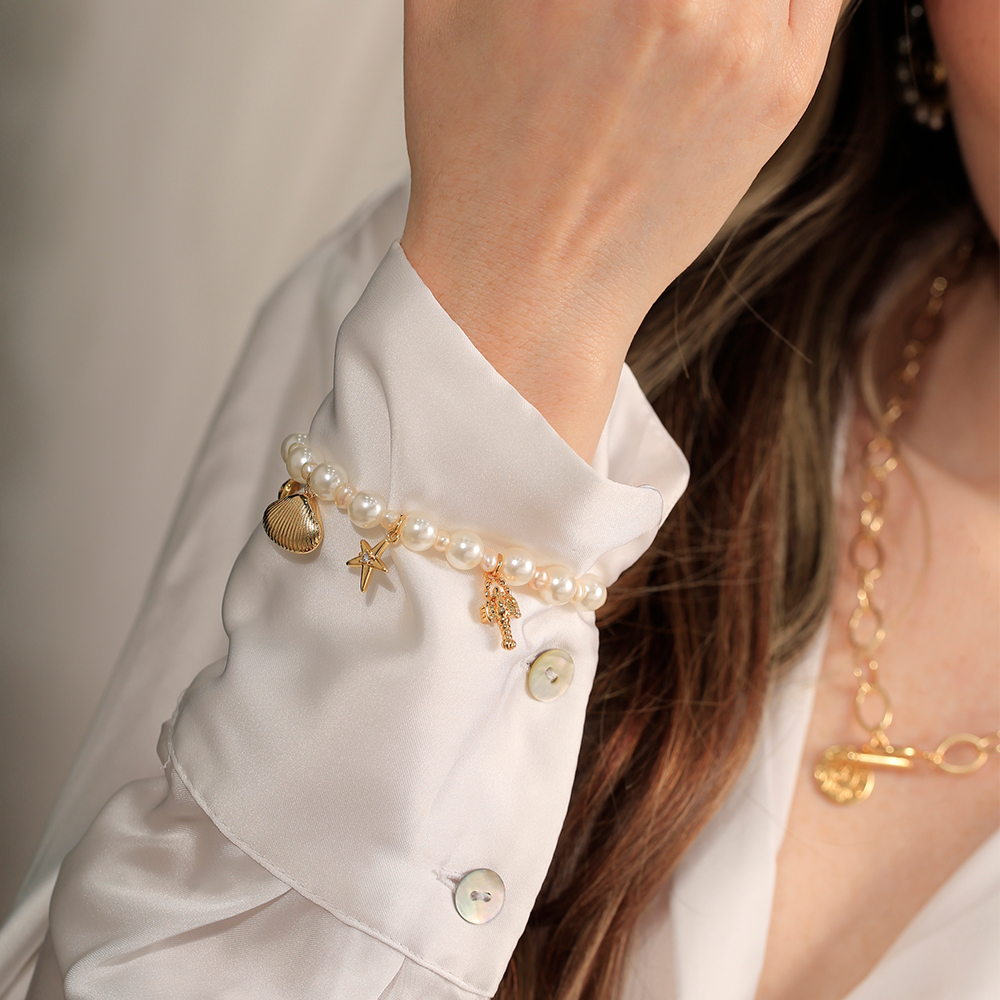 Pulsera Vibras Marinas/ En Baño De Oro 24k. Marca Brazz By Roel.